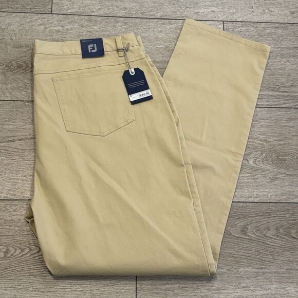 Footjoy 1857 Sueded Cotton Twill 5 Pocket Pants Mens 40 /34 Tan Chinos Golf NWT‎